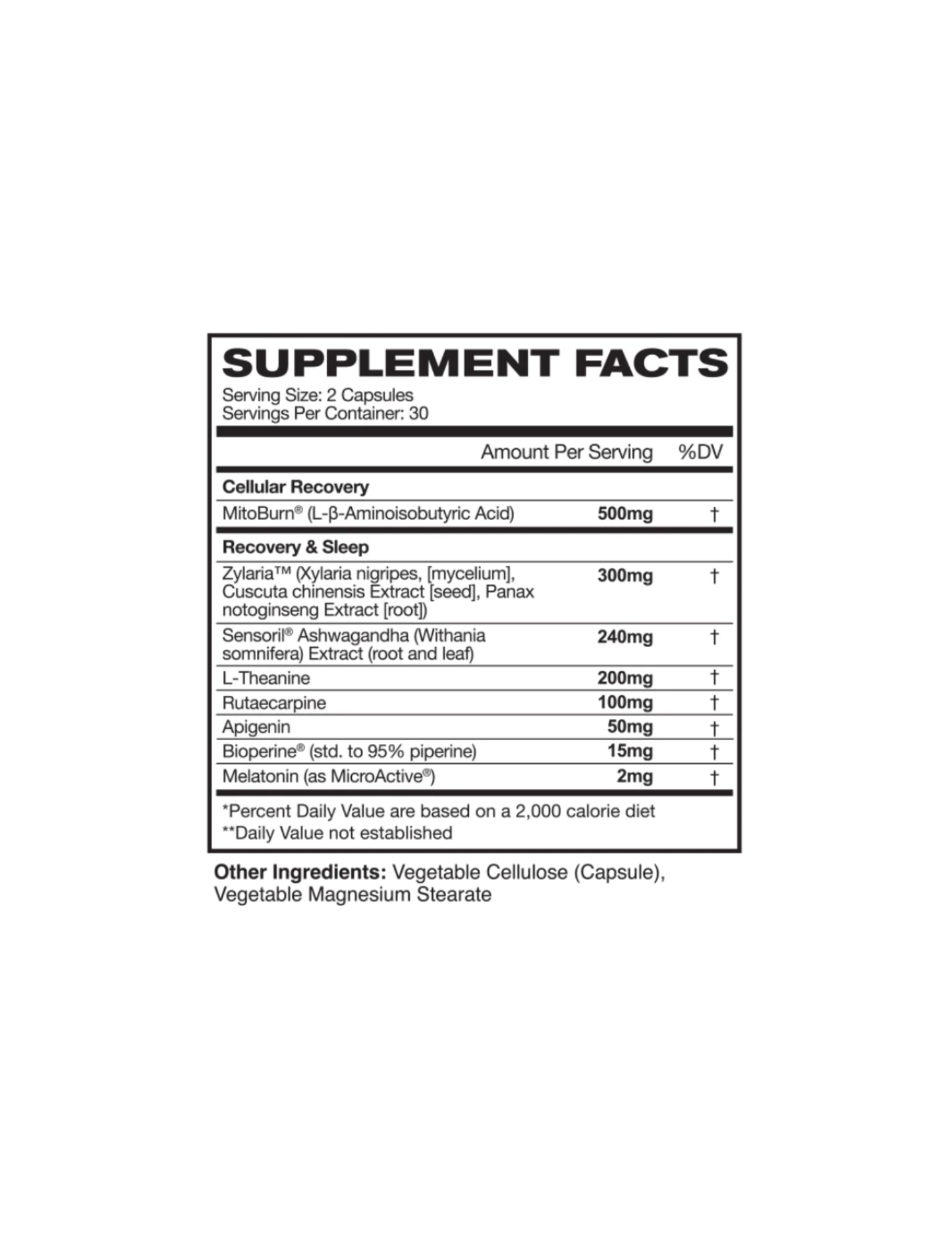 Astroflav Sleep + Recover Supplement Facts-The Supplement Stop