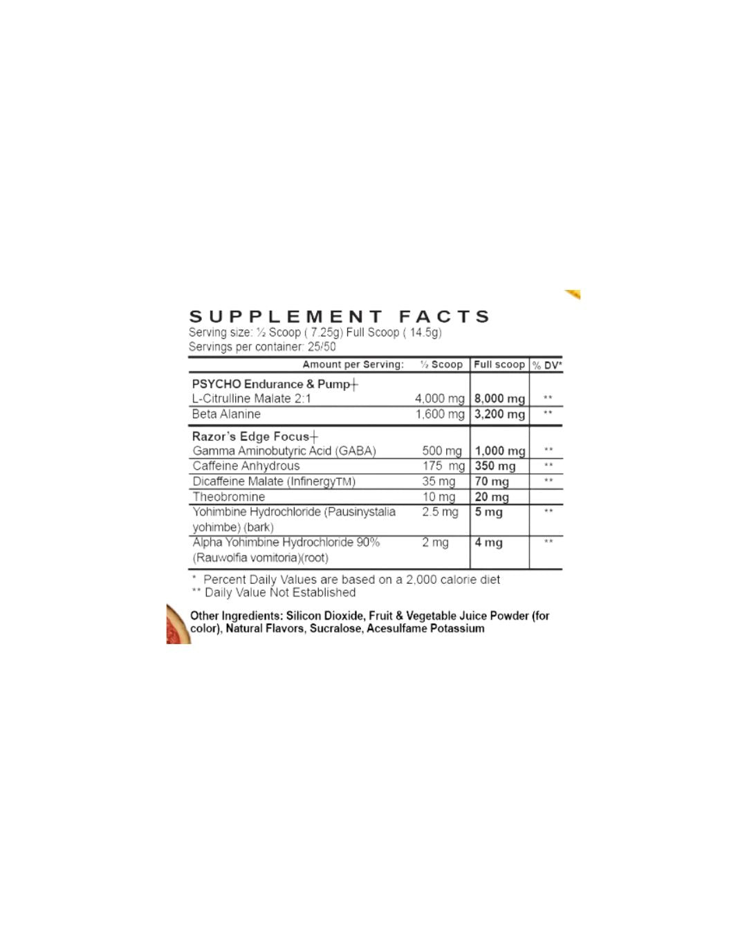 Psycho Pharma Edge of Insanity Preworkout Supplement Facts-The Supplement Stop