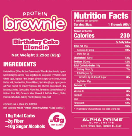 Alpha Prime Protein Brownie Glazed Birthday Cake Blondie