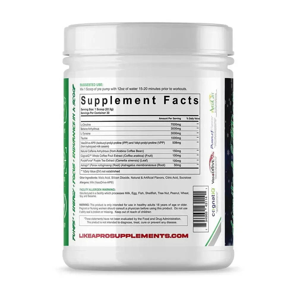 "Like A Pro Supplements Pump and Focus Preworkout V4 Supplement Facts-The Supplement Stop"