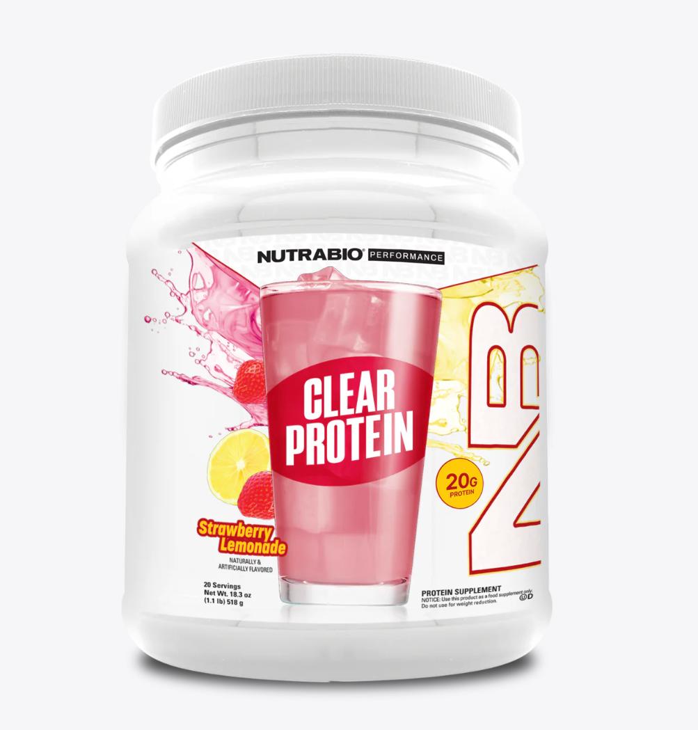 "NutraBio Clear Whey Isolate Protein Powder-Strawberry Lemonade-The Supplement Stop"