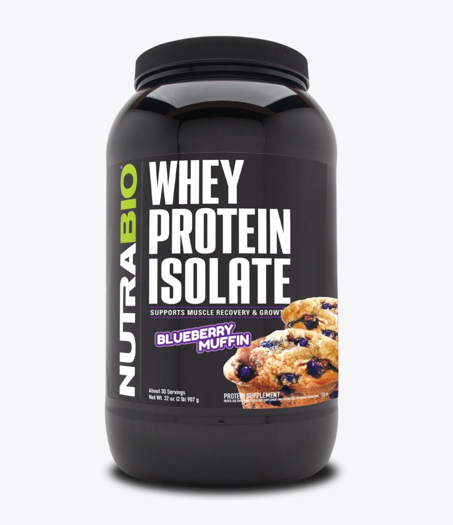 "NutraBio Whey Protein Isolate Powder 2LB-Blueberry Muffin-The Supplement Stop"