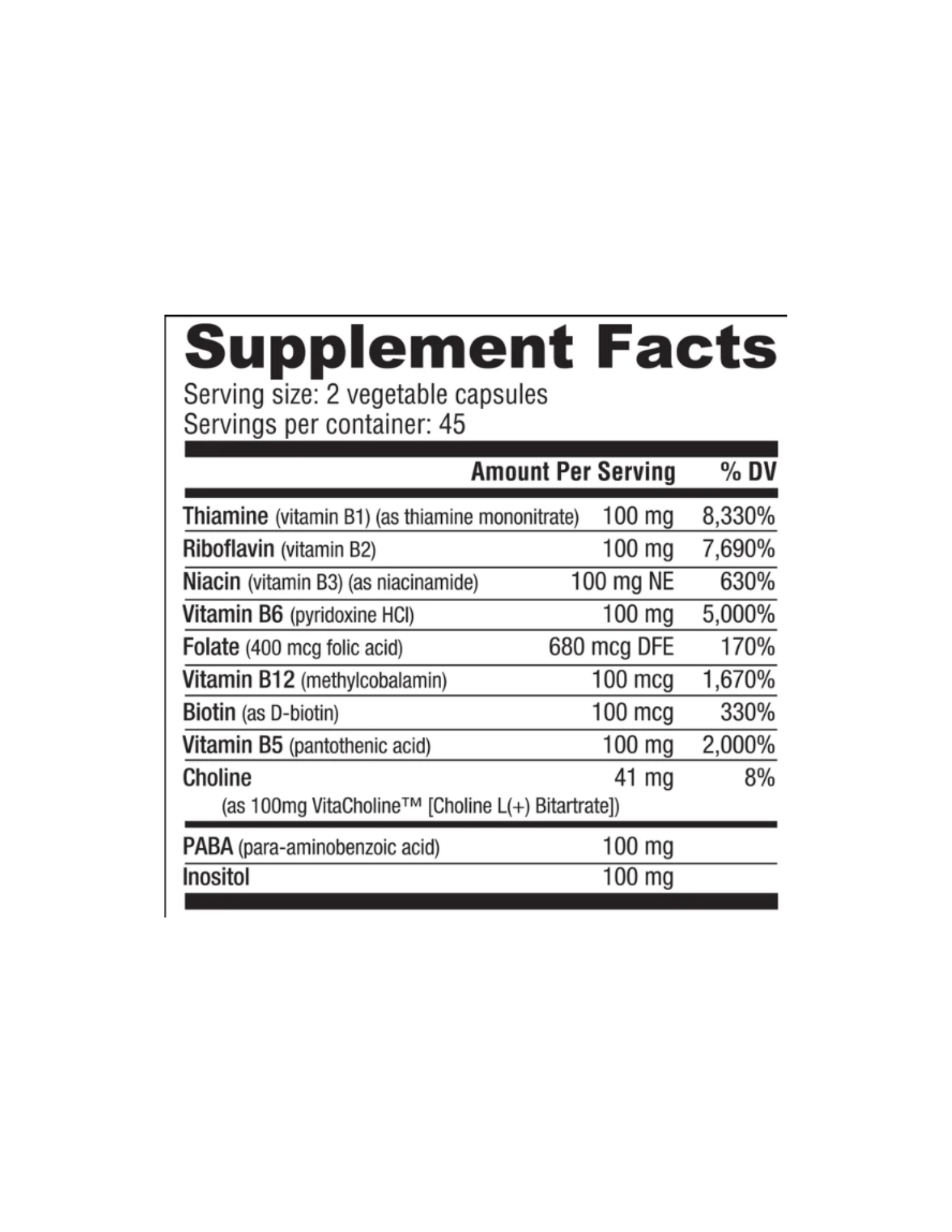 "Nutrabio Vitamin B100 Full Spectrum B-Complex Supplement Facts-The Supplement Stop"