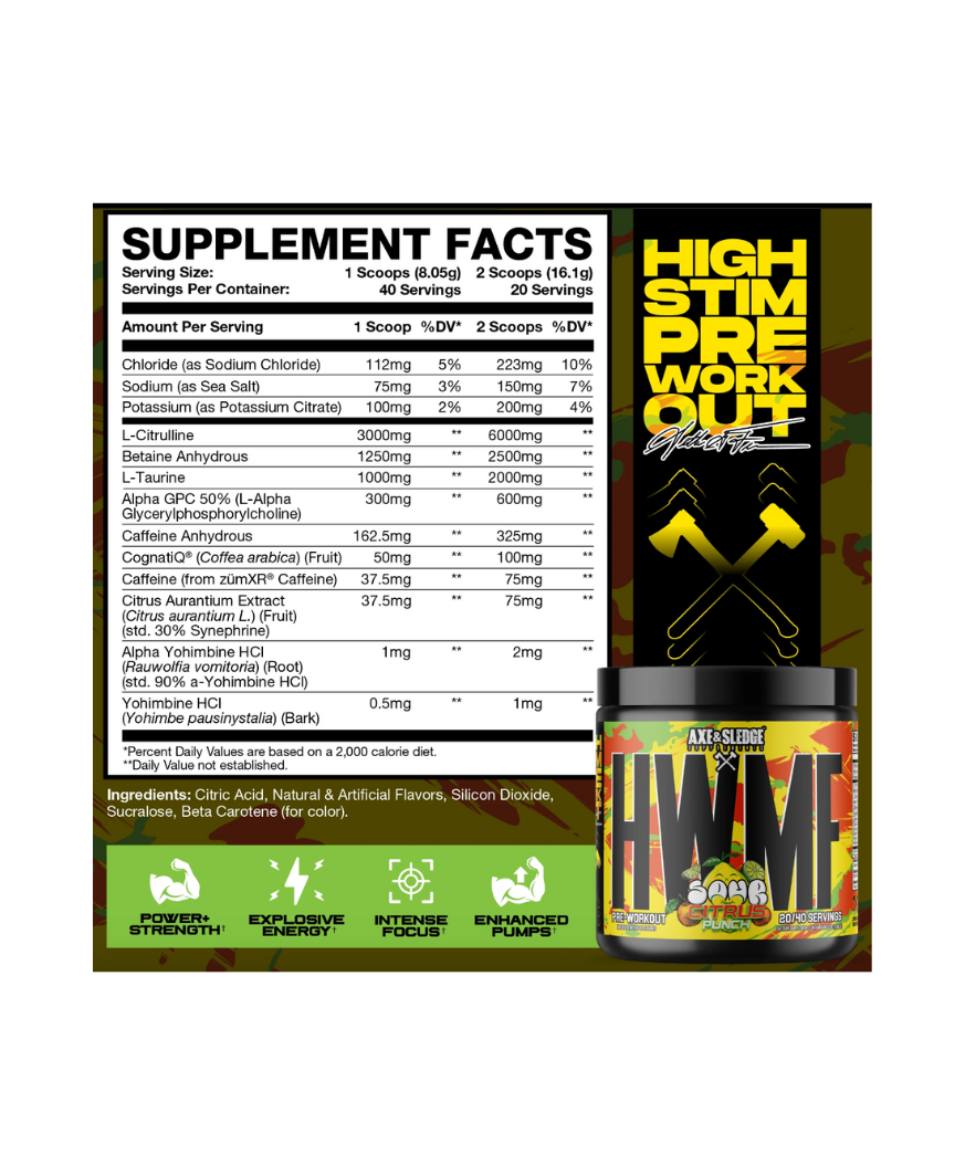 "Axe & Sledge Supplements HWMF Preworkout Supplement Facts-The Supplement Stop"