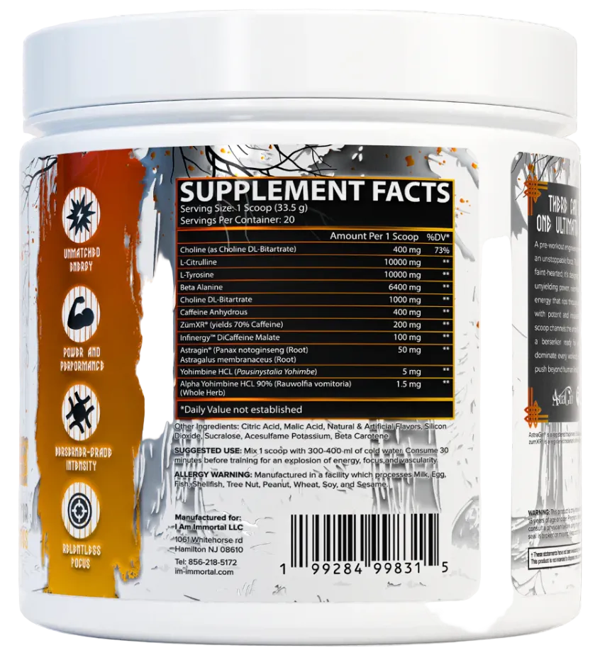 I Am Immortal Berserker High Stim Preworkout Supplement Facts-The Supplement Stop