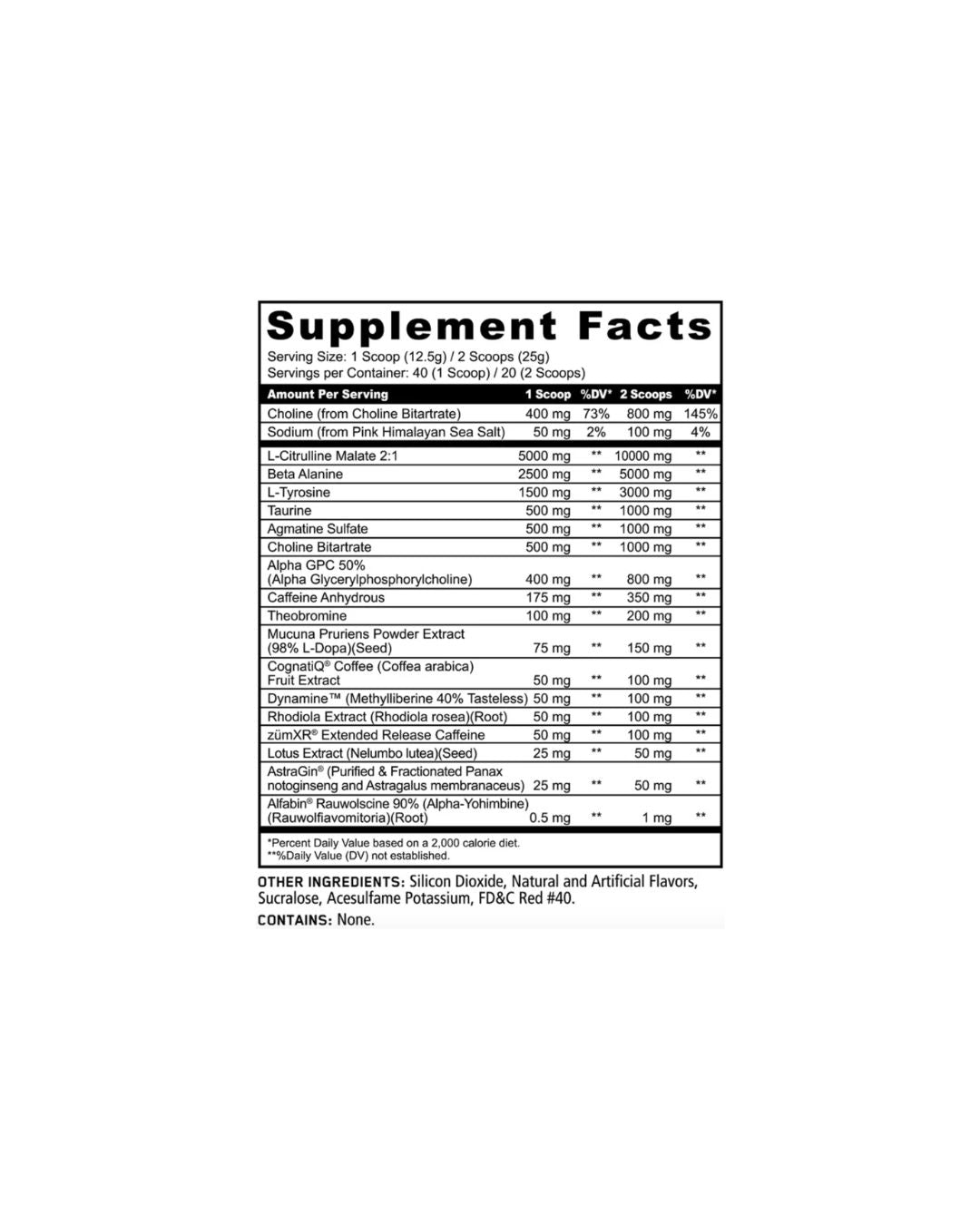 Panda Supps Limited Edition Rampage Preworkout Supplement Facts-The Supplement Stop