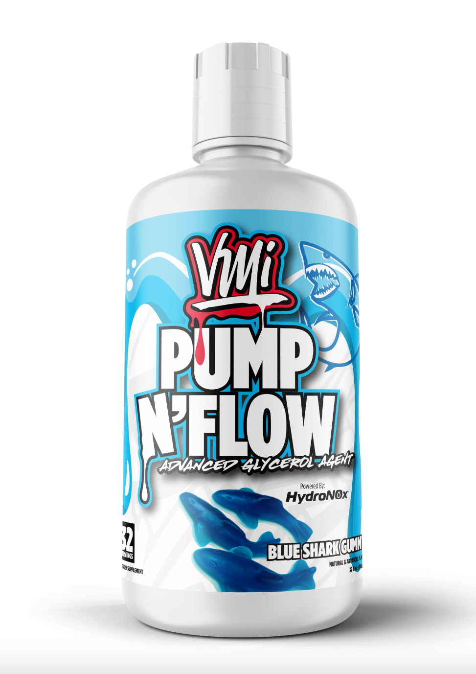 VMI Sports PUMP N' FLOW Stim Free Pre-Workout Pump Liquid w/ Glycerol-Blue Gummy Sharks-The Supplement Stop